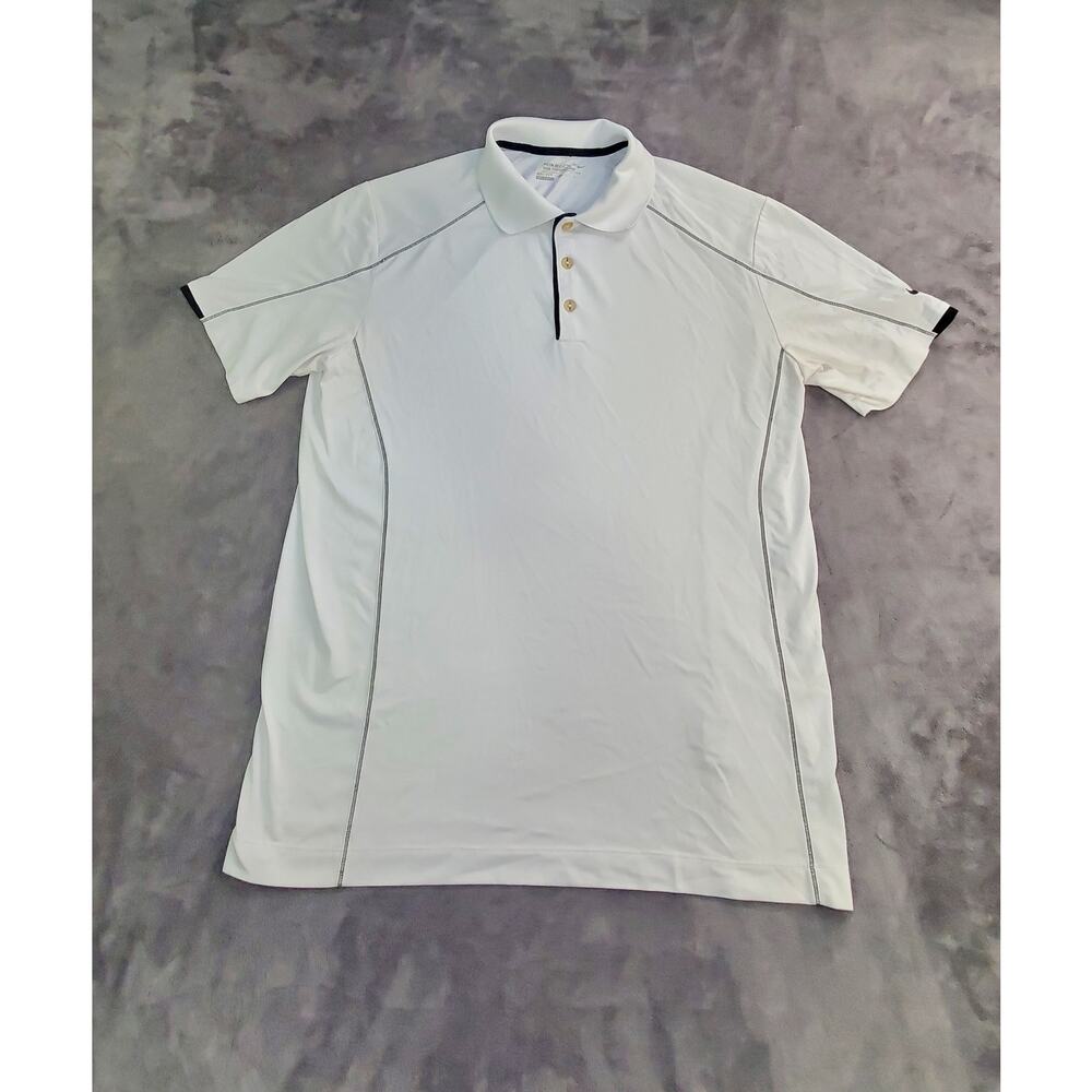 Nike Golf Polo Shirt Sz M White Black Logo Short Sleeve FitDry Mens C16-43
